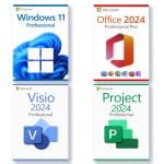Microsoft Windows 11 Professional + Microsoft Project 2024 Professional + Microsoft Office 2024 Professional + Microsoft Visio 2024 Professional Licencia para 3 PC